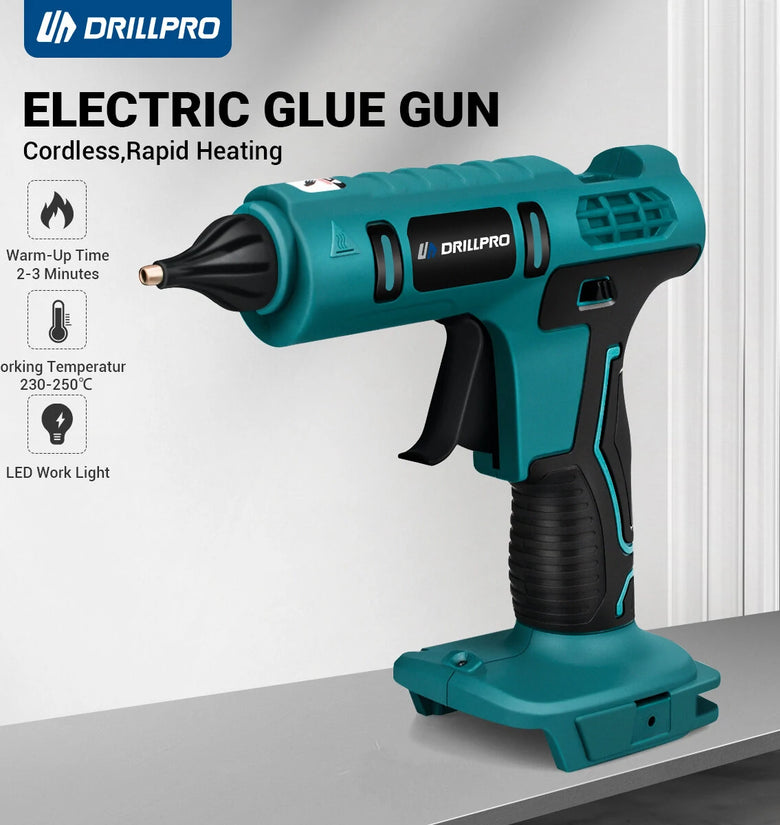 Drillpro Electric Hot Melt Glue Gun with Rapid Heating Intelligent Temperature Control for DIY Crafting Works with 10PCS Glue Sticks Fit For Mak 18V Battery Convenient and Efficient Use