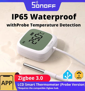 SONOFF SNZB-02LD Zigbee3.0 LCD Smart Thermometer with Probe IP65 Waterproof for Fridge Pool Fish Tank Wine Cellar via ZBBridge-P