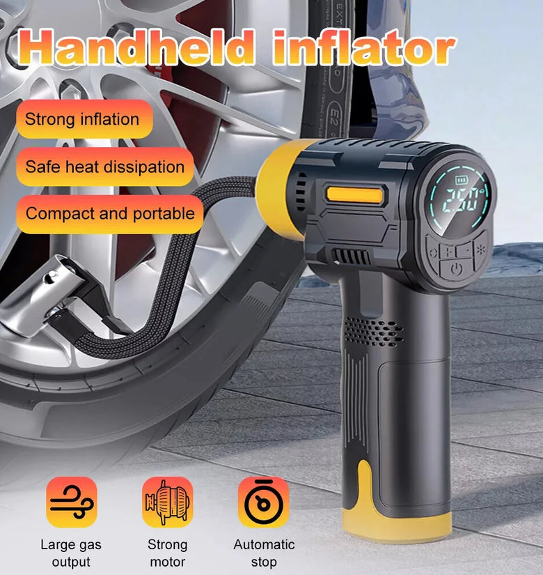 60W Handheld Portable Air Pump With Intelligent Digital Display Stop When Full Spiral Pressure Gathering Rapid Inflation With LED Lighting