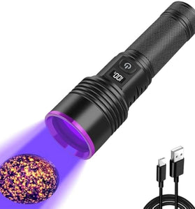 4 Core LED High Power 365NM UV Flashlight Powerful LED Ultraviolet Lamp Type-C USB Rechargeable Black Mirror Purple Light Detecting Torch