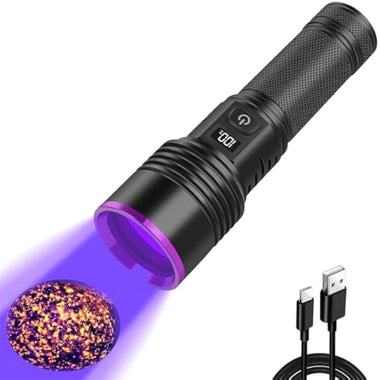 4 Core LED High Power 365NM UV Flashlight Powerful LED Ultraviolet Lamp Type-C USB Rechargeable Black Mirror Purple Light Detecting Torch