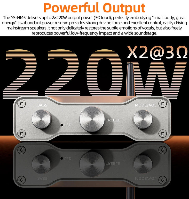 YS Audio YS-HM5 Bluetooth Digital Amplifier 2x220W 2.0 Channel TPA3251 SNR 98dB 20Hz-20KHz Bluetooth/USB/AUX 2-8 DC24-36V Hi-Fi Amp