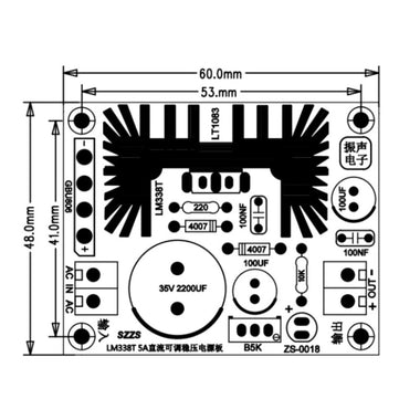LM317T LM338T LT1083CP Adjustable DC Power Supply Board 1.5V-30V 1.5A 5A 7A AC DC Input LED Indicator