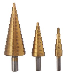 6PCs HSS Step Drill Bit Sets Straight Titanium Coated Cone Hole Cutter Automatic Center Punch Spiral Twist Saw Drill Bit