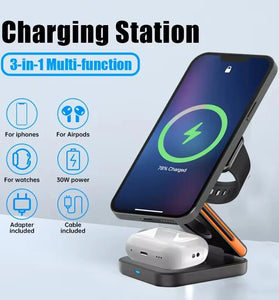 Bakeey 3-in-1 30W Foldable Wireless Charger Fast Magnetic Wireless Charging Stand for Smart Phones for iPhone 15 14 13 for Airpods for Apple Watch