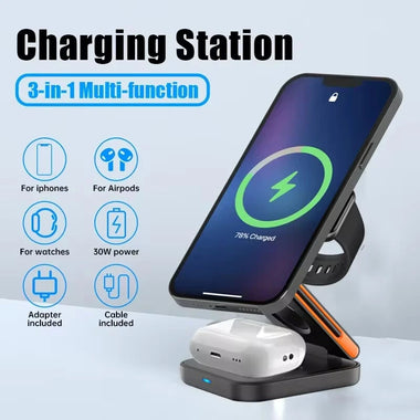 Bakeey 3-in-1 30W Foldable Wireless Charger Fast Magnetic Wireless Charging Stand for Smart Phones for iPhone 15 14 13 for Airpods for Apple Watch