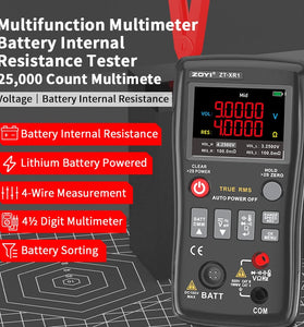 2in1 ZOYI ZT-XR1 Battery Internal Resistance Meter Multimeter 25000 Counts Test Capacitance/Diode/Voltage,etc for 18650 Battery Testing