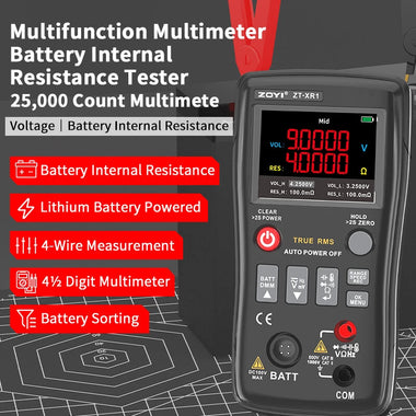 2in1 ZOYI ZT-XR1 Battery Internal Resistance Meter Multimeter 25000 Counts Test Capacitance/Diode/Voltage,etc for 18650 Battery Testing