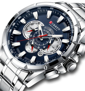 CURREN Men Watch Chronograph Quartz Wristwatch Waterproof Stainless Steel Sports Watches for Men Analog Calendar Wrist Watch