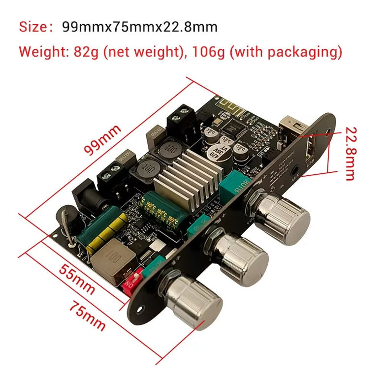Wuzhi ZK-1001U Audio Bluetooth Amplifier Board Mono 100W TPA3116D2 with Treble Bass Control BT 5.3 Versatile Audio Input
