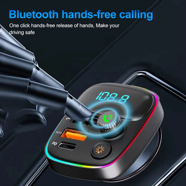 Car FM Transmitter PD Type C Dual USB Ambient Player MP3 Charger Bluetooth 5.3 Wireless Light Handsfree PD QC3.0