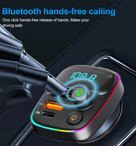 Car FM Transmitter PD Type C Dual USB Ambient Player MP3 Charger Bluetooth 5.3 Wireless Light Handsfree PD QC3.0