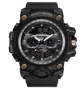 SANDA Men's Waterproof Luminous Sport Digital Watches Fashion Big Dial Quartz Watches Dual Display Wrist Watch