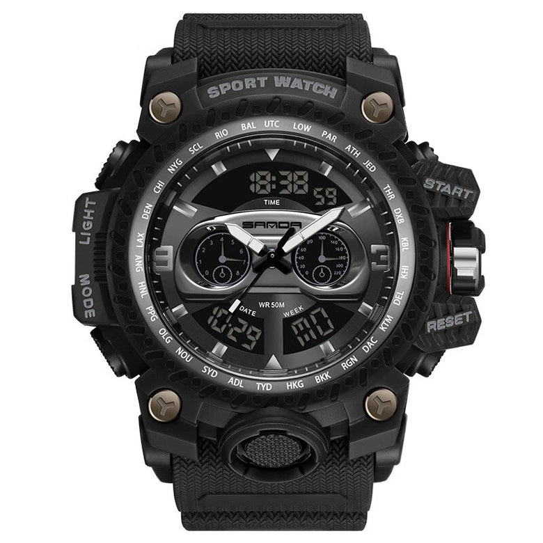 SANDA Men's Waterproof Luminous Sport Digital Watches Fashion Big Dial Quartz Watches Dual Display Wrist Watch