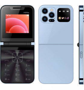 i15 Pro Mini 2G GSM 2.4 Inch Dual SIM Card FM Big Buttons Speed LED Flashlight Foldable Flip Mobile Phone