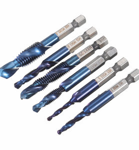 Drillpro 6pcs M3-M10 Combination Drill Tap Bit Set HSS 6542 Blue Nano Coated Deburr Countersink Drill Bits