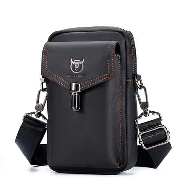 BULLCAPTAIN Genuine Leather Men's Waist Bags Crossbody Bages Multifunctional 7-inch Mobile Phone Practical Bag for Male Casual Shoulder Messenger Bages