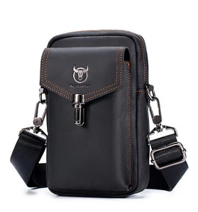 BULLCAPTAIN Genuine Leather Men's Waist Bags Crossbody Bages Multifunctional 7-inch Mobile Phone Practical Bag for Male Casual Shoulder Messenger Bages