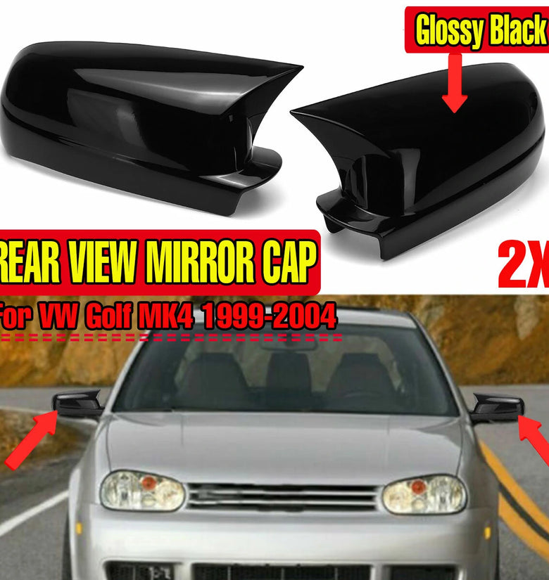 Add-On Glossy Black Left&Right Side Mirror Cover Caps For VW Golf MK4 1999-2004