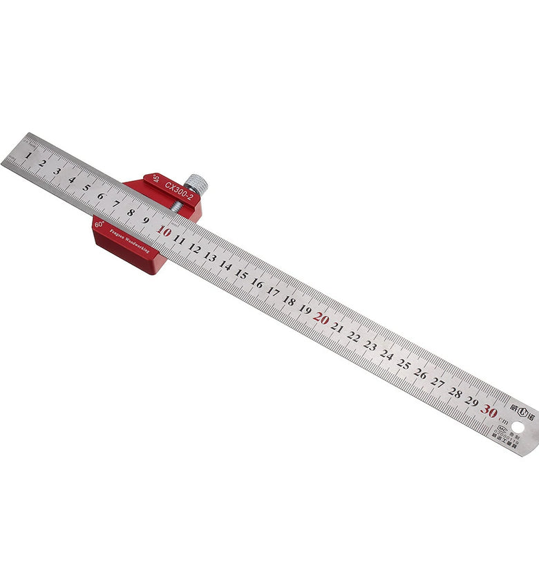 Drillpro CX300-2 Adjustable 45/90 Degree Metric and Inch Line Scribe Ruler Positioning Measuring Ruler 300mm Marking Ruler Woodworking Tool