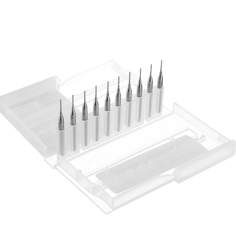 Drillpro DB-M4 10pcs 0.8mm Tungsten Steel Milling Cutter Bits 3.175mm Shank End Mills