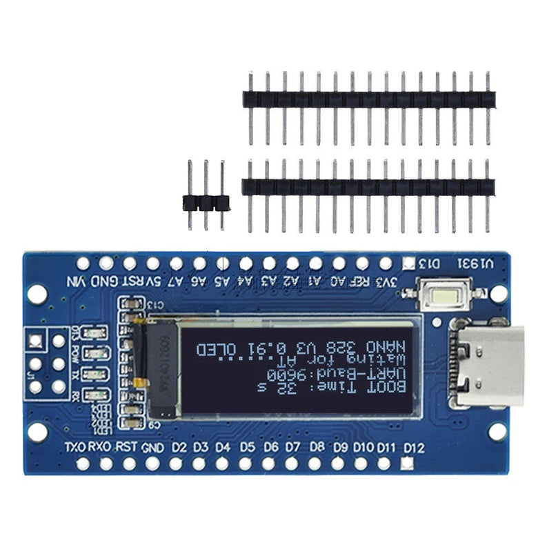 NanoV3.0 ATmega328P Development Board CH340C 0.91 Inch OLED Display 6-12V Power Supply Multiple USB Interfaces and I/O Pins for DIY Projects Prototyping