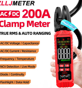 ZL33A ZL33B Rotating Clamp Meter 200A AC DC Current Voltage Tester 600V NCV Function Temperature Measurement Shockproof Case Compact Design Professional Electrician Tool