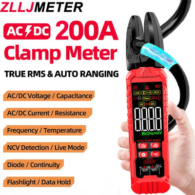 ZL33A ZL33B Rotating Clamp Meter 200A AC DC Current Voltage Tester 600V NCV Function Temperature Measurement Shockproof Case Compact Design Professional Electrician Tool