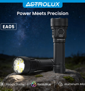 Astrolux EA05 EDC Flashlight SFT42R + 4 HL2X-V LEDs 6200LM Super Bright USB-C Rechargeable Flashlight 586M Long Throw Spotlight Floodlight with Red Blue Auxiliary Light 21700 Battery IPX6 Waterproof High Power Pocket Torch for Camping Emergency Outdoo