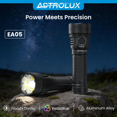 Astrolux EA05 EDC Flashlight SFT42R + 4 HL2X-V LEDs 6200LM Super Bright USB-C Rechargeable Flashlight 586M Long Throw Spotlight Floodlight with Red Blue Auxiliary Light 21700 Battery IPX6 Waterproof High Power Pocket Torch for Camping Emergency Outdoo
