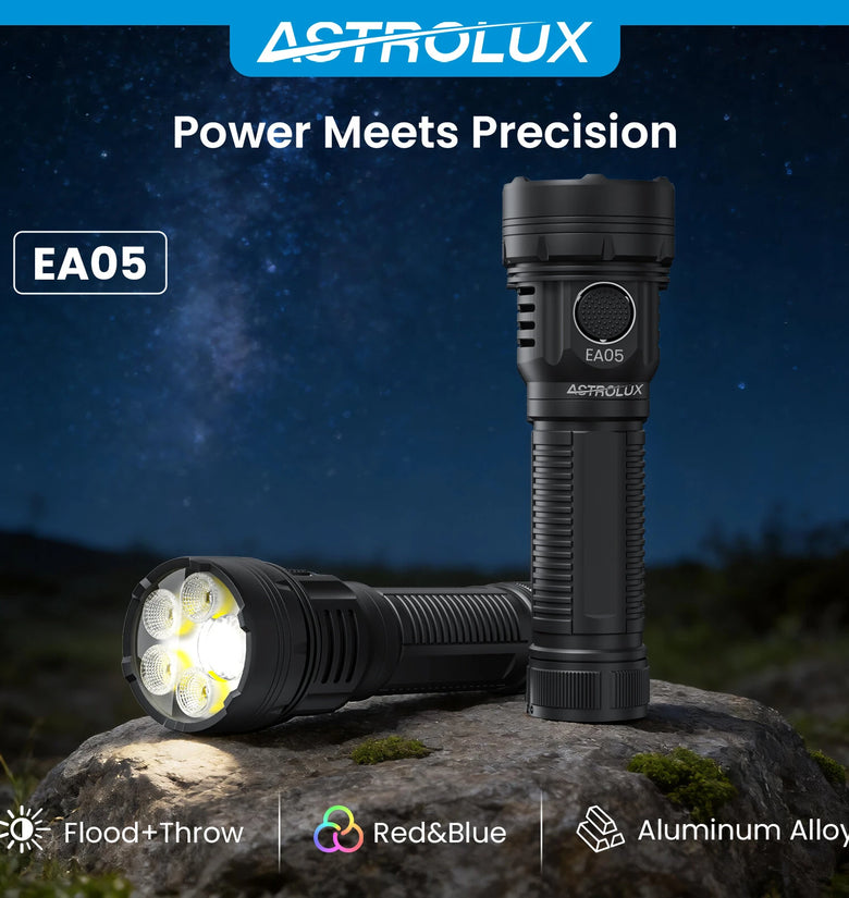 Astrolux EA05 EDC Flashlight SFT42R + 4 HL2X-V LEDs 6200LM Super Bright USB-C Rechargeable Flashlight 586M Long Throw Spotlight Floodlight with Red Blue Auxiliary Light 21700 Battery IPX6 Waterproof High Power Pocket Torch for Camping Emergency Outdoo