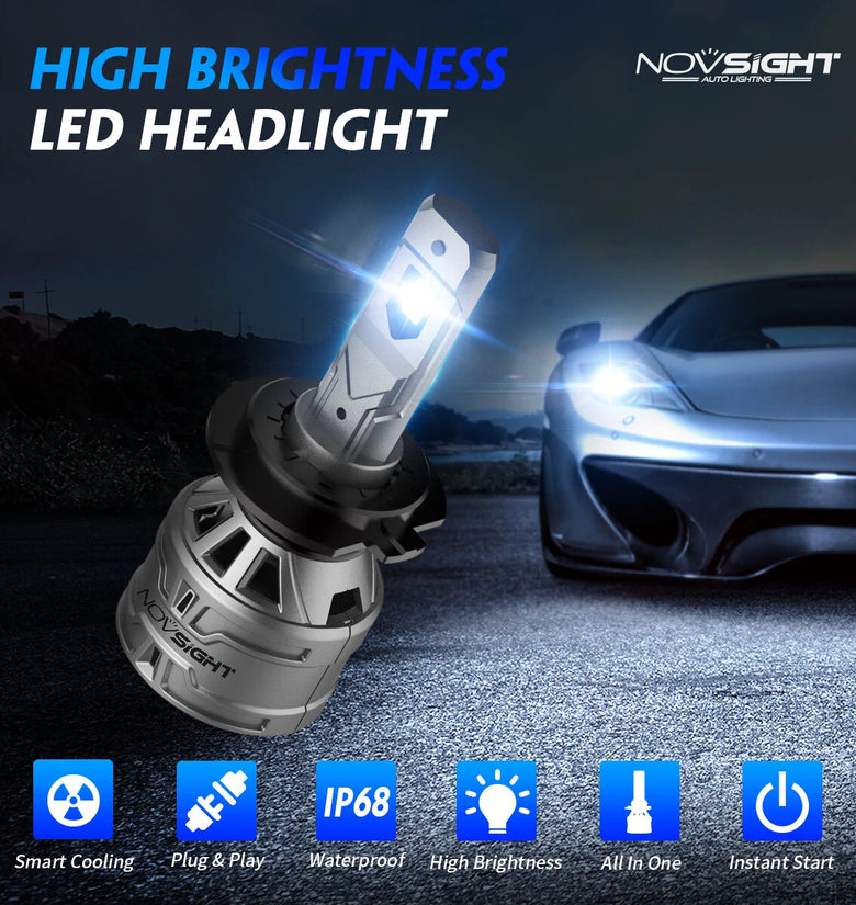 NOVSIGHT A500-N61 2PCS 13000LM/Pair 6500K Car LED Headlight Bulbs for Lighting Modification Cool White LED Headlamp 60W/Pair
