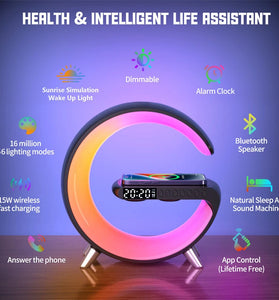 15W 10W 7.5W 5W Multifunctional Wireless Charger Alarm Clock Speaker RGB Light Fast Charging Station for iPhone 15 14 13 for Huawei Mate60 Pro for Samsung Galaxy S23 for Xiaomi 13pro