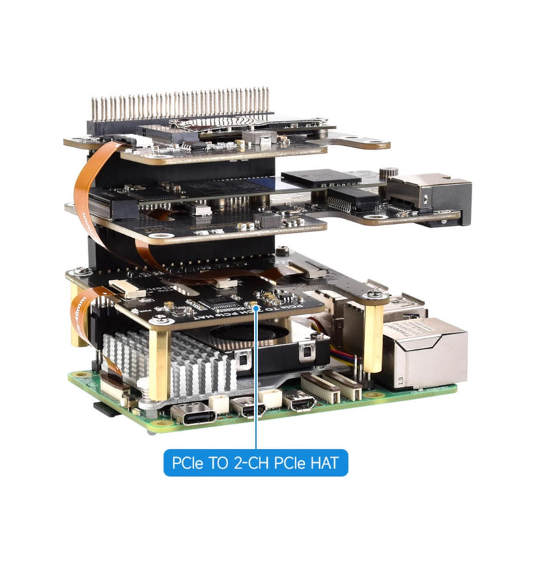 2-Ch PCIe FFC Adapter Board For Raspberry Pi 5 Expands 2-Ch PCIe FFC Connectors Supports Stacking Multiple PCIe HATs Raspberry Pi 5 PCIe HAT