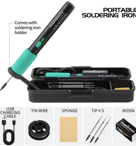 Adjustable USB Rechargeable Soldering Iron Kit with Three Tips for Home Appliance Repair Jewelry Making and DIY Projects Non-slip Grip and Storage Box