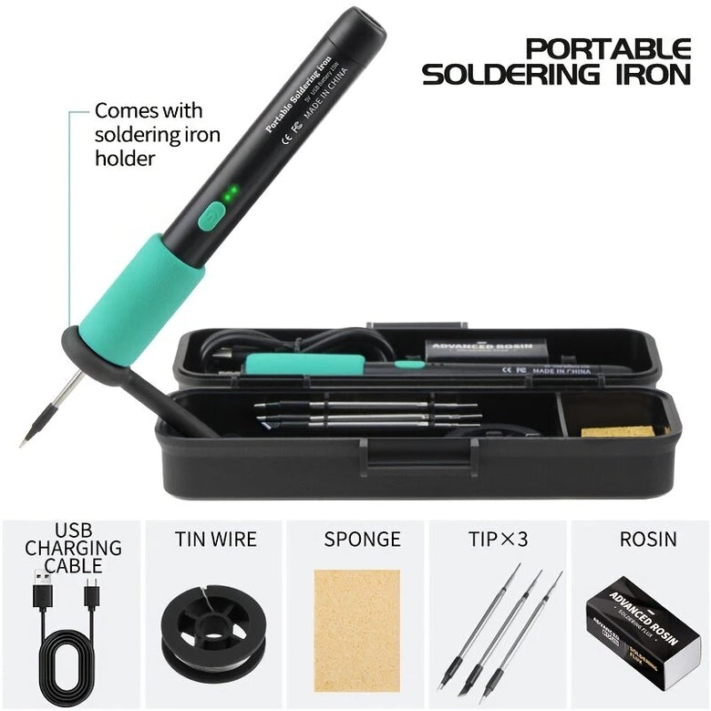 Adjustable USB Rechargeable Soldering Iron Kit with Three Tips for Home Appliance Repair Jewelry Making and DIY Projects Non-slip Grip and Storage Box