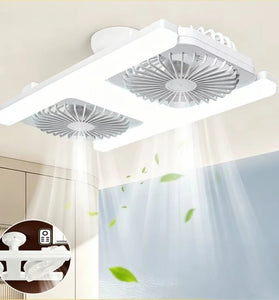 Tevorex E27 60W Dual Head Ceiling Fan with LED Light 3 Color Modes 3 Speeds 2H Timer Eye Care Fan Light with Remote Control for Indoor Use