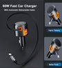 IBD IBD358 1U2C 60W PD30w QC30W 3-in-1 USB Car Charger Retractable Cable Multi-Port  Fast Charging USB Type C Charger for Mobile Phone