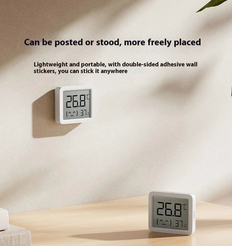 2Pcs XIAOMI 3 Mijia Smart Temperature Humidity Sensor Mini 0C-60C Range Bluetooth 5.0 High Precision Compact Hygrometer with LCD Display and Wall Sticker