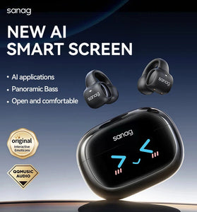 Sanag S3 Pro TWS bluetooth Headset AI Smart Screen Earphone LED Touch Screen 360 Stereo Bass DT6.0 AI Noise Cancelling 50H Playback Earclips Wireless Headphones