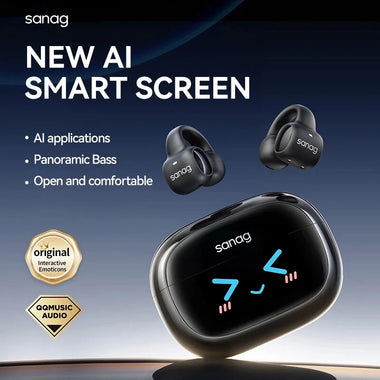 Sanag S3 Pro TWS bluetooth Headset AI Smart Screen Earphone LED Touch Screen 360 Stereo Bass DT6.0 AI Noise Cancelling 50H Playback Earclips Wireless Headphones