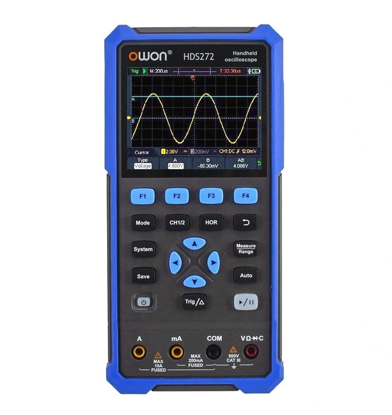 OWON HDS200 Series 2CH Handheld Oscilloscope 40/70/100MHz Bandwidth 20000 Counts Multiumeter OSC + DMM + Waveform Generator 3 in 1 Suitable for  Automobile Maintenance and Power Test