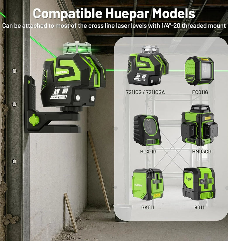 Huepar PV12 Fine-Tuning Magnetic Laser Level Bracket Wall mount L-Shape Pivoting Base with 360 Rotation 1/4