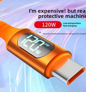 6A 120W USB-A to Type-C LED Display Cable Fast Charging Data Transmission Thick Copper Core Line 1M/2M Long for iPhone 16 16 Pro 15 Pro Max for Huawei Pura 80 Ultra for Samsung Galaxy Z Fold 7 for Xiaomi MIX Flip 2