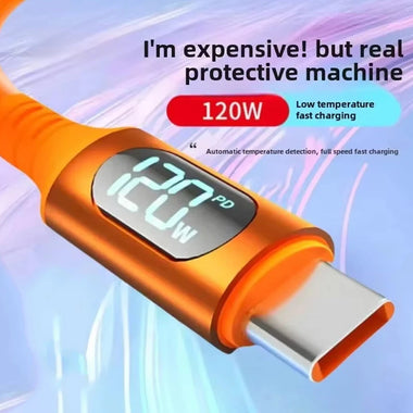 6A 120W USB-A to Type-C LED Display Cable Fast Charging Data Transmission Thick Copper Core Line 1M/2M Long for iPhone 16 16 Pro 15 Pro Max for Huawei Pura 80 Ultra for Samsung Galaxy Z Fold 7 for Xiaomi MIX Flip 2