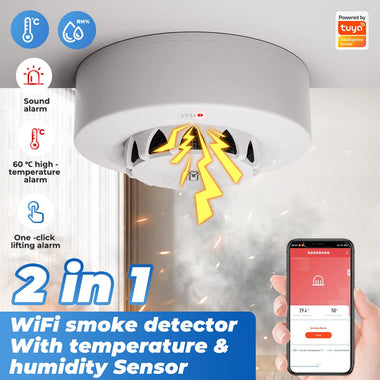 Tuya Wifi Smoke Sensor Alarm 80DB Smart Fire Temperature and Humidity Detector Security Protection Voice Control with Alexa Google Home Smart Life APP