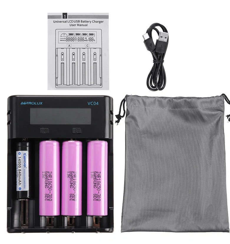 Astrolux VC04 Micro Type-C 2A Quick Charge Li-ion Ni-MH Battery Charger Current Optional USB Charger For 18650 26650 21700 AA AAA Battery