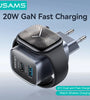 [GaN Tech] USAMS CC293 T67 20W 2-Port USB PD Charger with iWatch Wireless Charging Function USB-A+Type-C Fast Charging Wall Charger Adapter EU Plug for iPhone 16 16 Pro 15 14 13 Pro Max for Huawei Mate XT for Xiaomi 15pro for Apple Watch