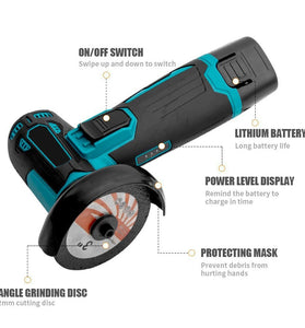 Cordless Angle Grinder M5 12V 19500 RPM Brushed Motor 3 Inch Cutting Disc Compact Lightweight Electric Power Tool Grinding Cutting Polishing