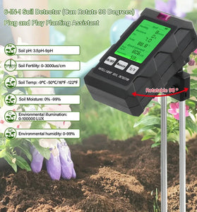 6-in-1 Soil Tester PH Temperature Humidity Sunlight Fertility Nutrient Meter with Digital Display for Gardening and Agriculture